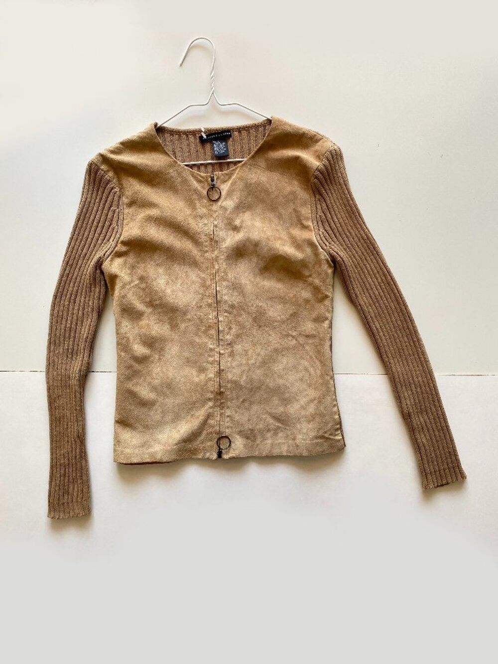 Maurice Sasson Leather Jacket Sz S Brown Ribbed Long Sleeve 2 Side Full Zip